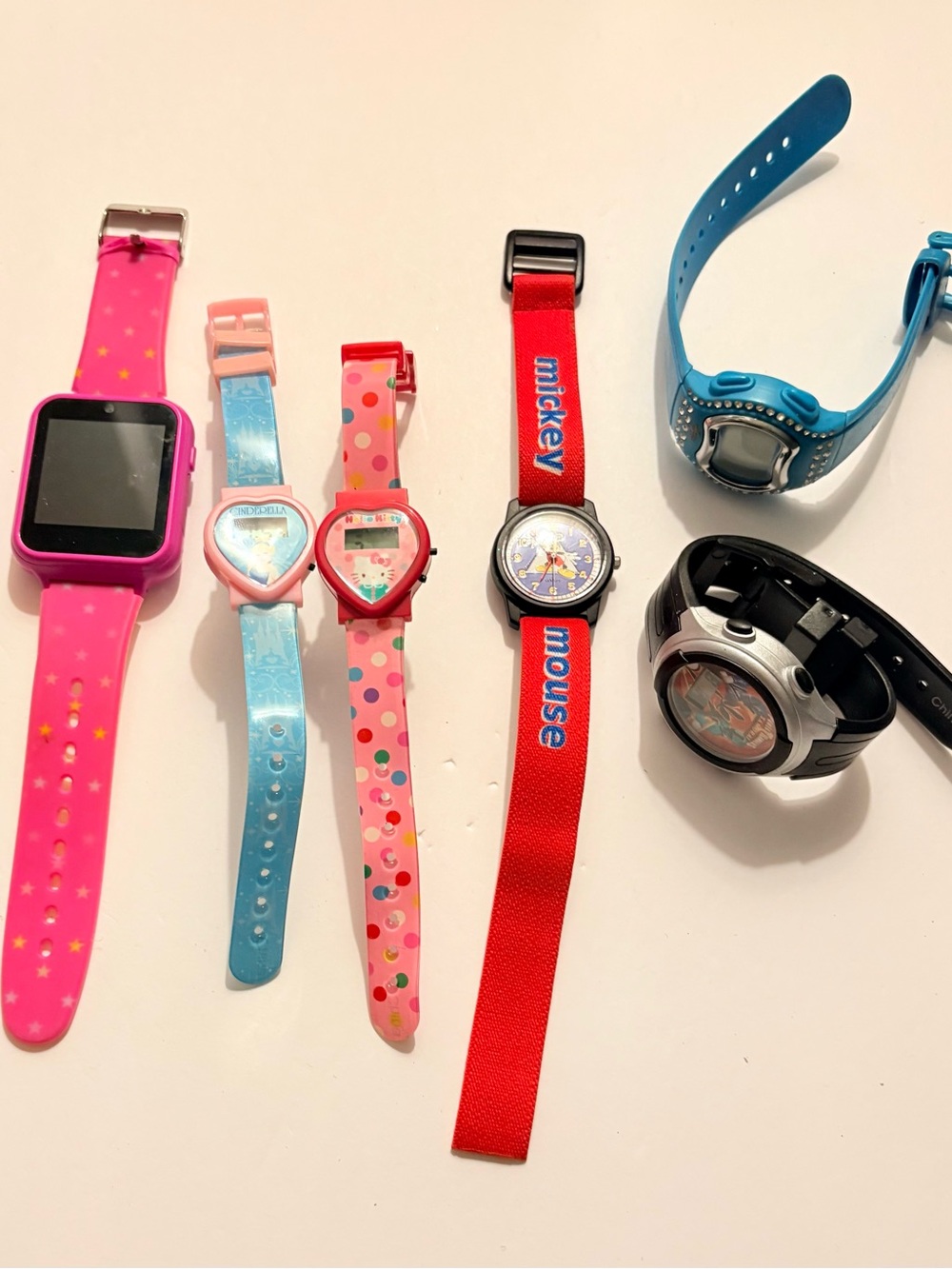 Set of 6 Mickey Mouse Red Kids Watch with Adjustable Nylon Strap
